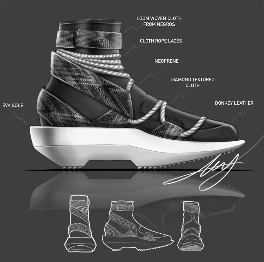 Annotated BIGWASI sketch listing its materials