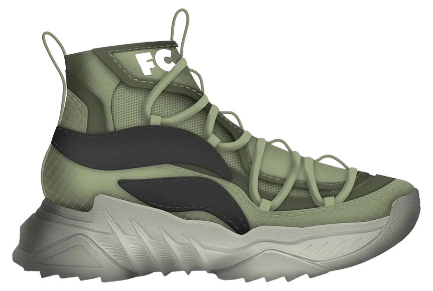CMF render, olive sock-knit high-top