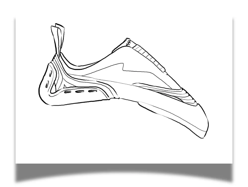 Clean line sketch of the climbing shoe