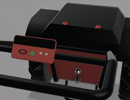 Close-up render of the handlebar control panel