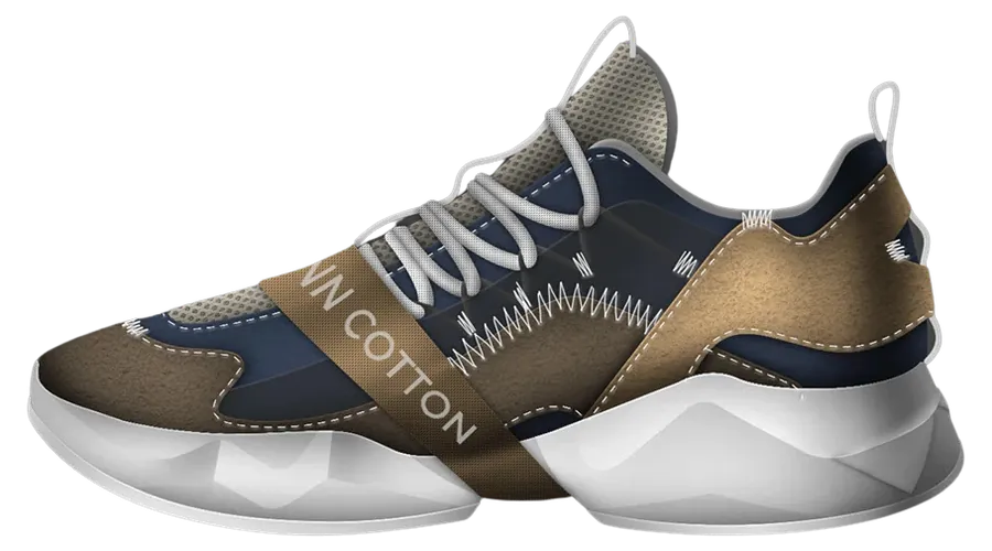 Running sneaker concept render in navy and tan