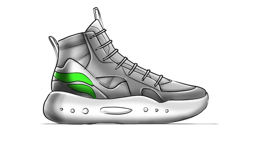 Grey marker sketch of a high-top with a green accent