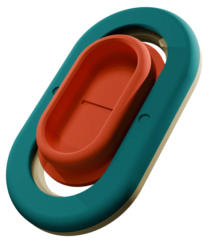 Render of the teal frame with the orange inner track