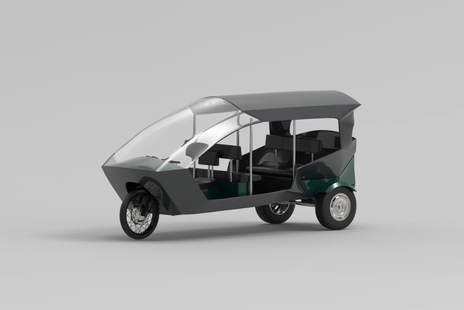Low front three-quarter render of the e-trike
