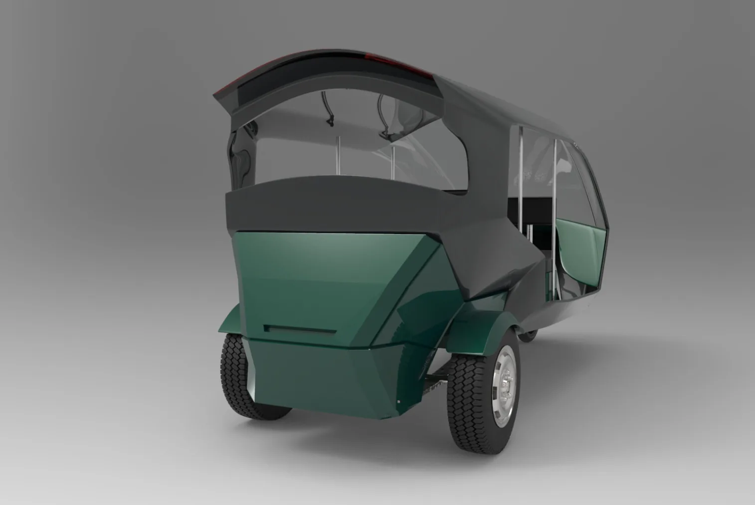 Rear three-quarter render of the e-trike