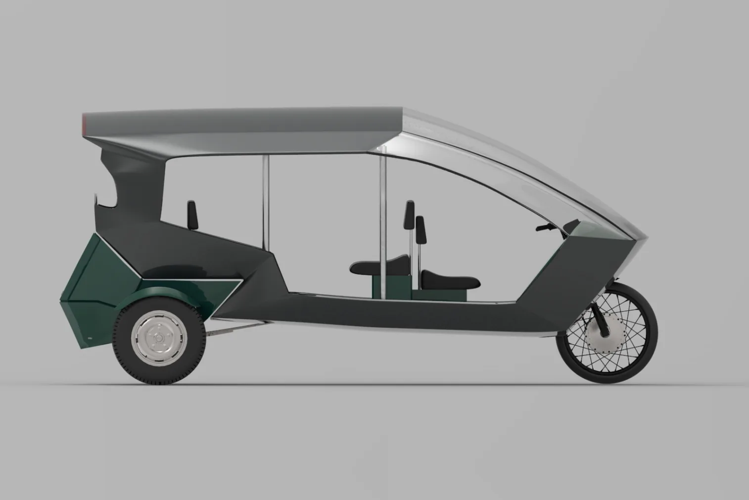 Side view render of the green e-trike