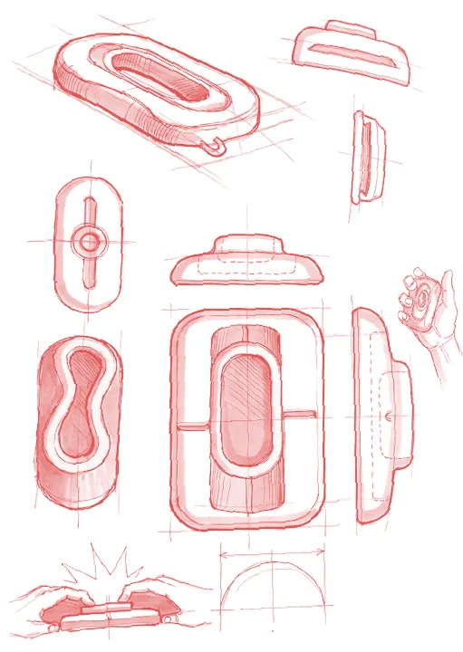 Red ideation sketches exploring the frame and inner track